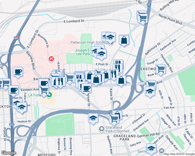 map of restaurants, bars, coffee shops, grocery stores, and more near 416 Imla Street in Baltimore
