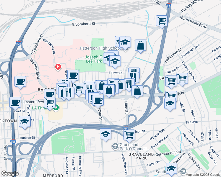 map of restaurants, bars, coffee shops, grocery stores, and more near 416 Imla Street in Baltimore