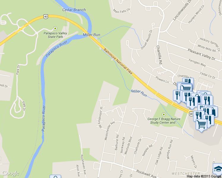 map of restaurants, bars, coffee shops, grocery stores, and more near 1704 Rockhaven Avenue in Catonsville