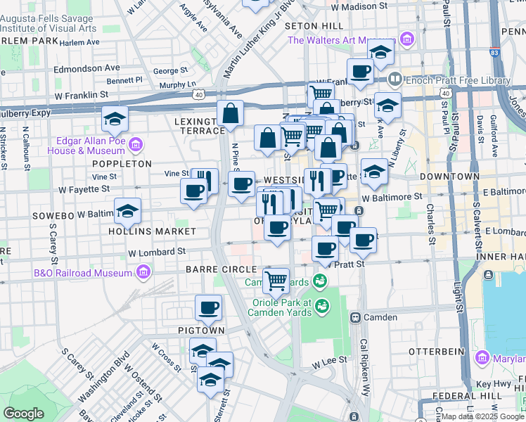 map of restaurants, bars, coffee shops, grocery stores, and more near 101 Independence Avenue Southeast in Washington