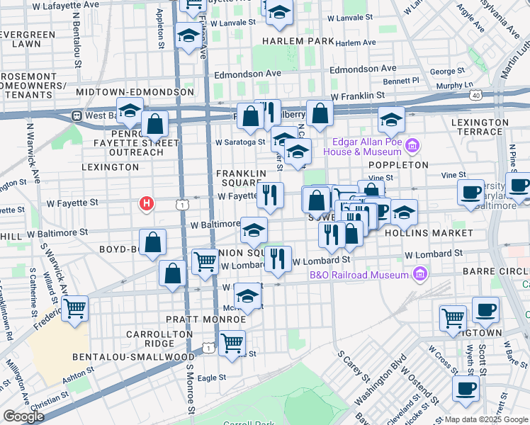 map of restaurants, bars, coffee shops, grocery stores, and more near 101 Independence Avenue Southeast in Washington