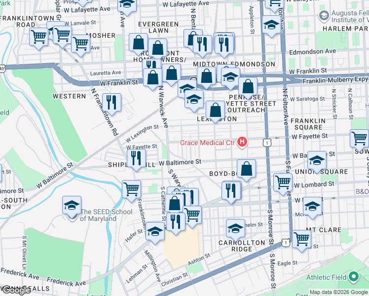 map of restaurants, bars, coffee shops, grocery stores, and more near 101 Independence Avenue Southeast in Washington