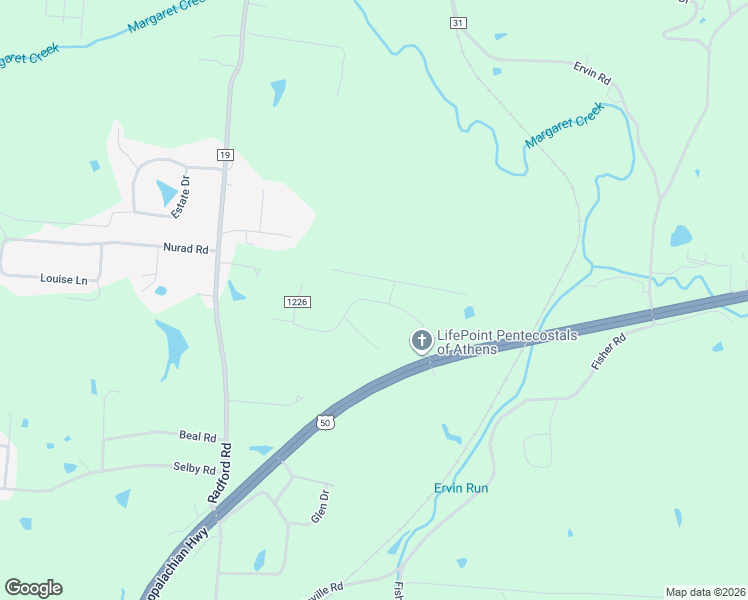 map of restaurants, bars, coffee shops, grocery stores, and more near 7980 Rolling Hills Road in Athens