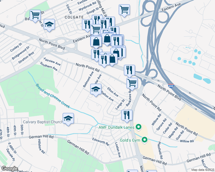 map of restaurants, bars, coffee shops, grocery stores, and more near 933 Elton Avenue in Baltimore