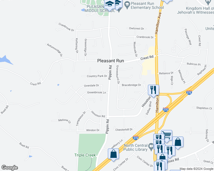 map of restaurants, bars, coffee shops, grocery stores, and more near 11435 Pippin Road in Cincinnati