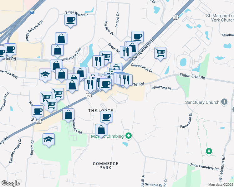map of restaurants, bars, coffee shops, grocery stores, and more near 9545 Fields Ertel Road in Loveland