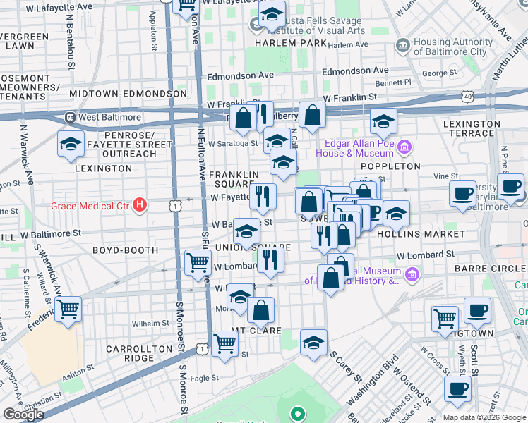 map of restaurants, bars, coffee shops, grocery stores, and more near 101 Independence Avenue Southeast in Washington