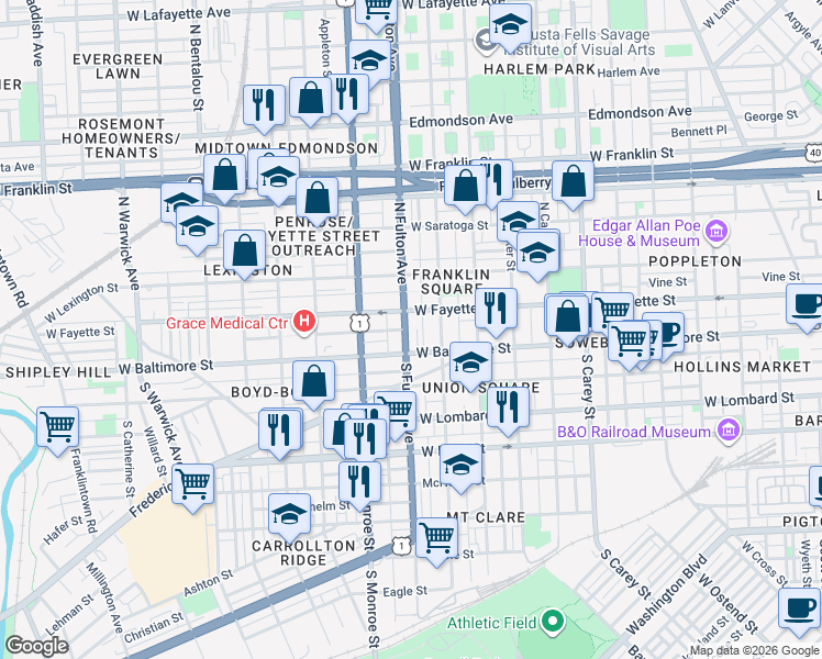 map of restaurants, bars, coffee shops, grocery stores, and more near 101 Independence Avenue Southeast in Washington
