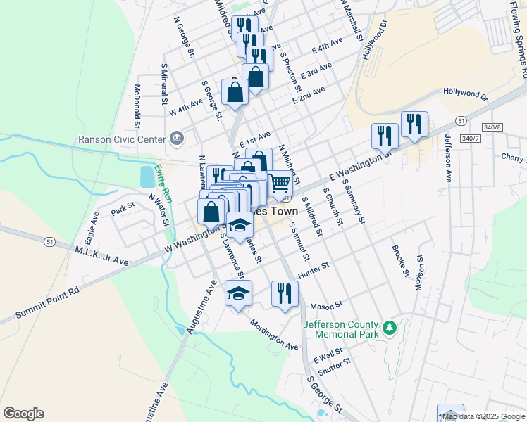map of restaurants, bars, coffee shops, grocery stores, and more near in Charles Town