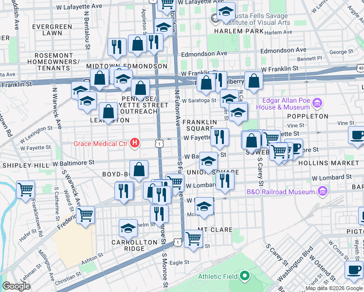 map of restaurants, bars, coffee shops, grocery stores, and more near 101 Independence Avenue Southeast in Washington