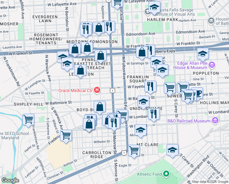 map of restaurants, bars, coffee shops, grocery stores, and more near 101 Independence Avenue Southeast in Washington