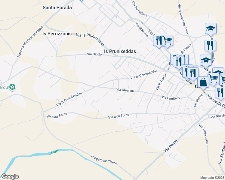 map of restaurants, bars, coffee shops, grocery stores, and more near 27 Via Oleandri in Uta