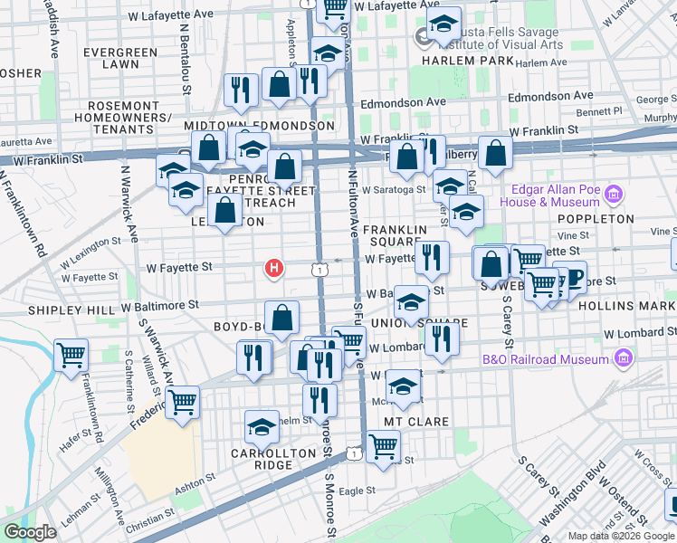 map of restaurants, bars, coffee shops, grocery stores, and more near 101 Independence Avenue Southeast in Washington