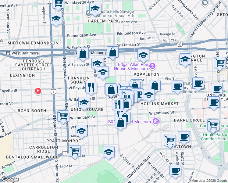 map of restaurants, bars, coffee shops, grocery stores, and more near 101 Independence Avenue Southeast in Washington