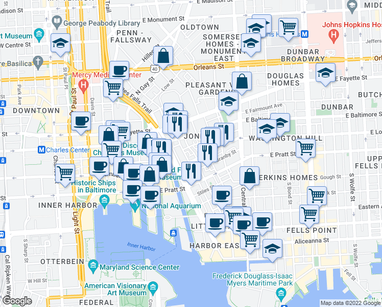 map of restaurants, bars, coffee shops, grocery stores, and more near 101 Independence Avenue Southeast in Washington