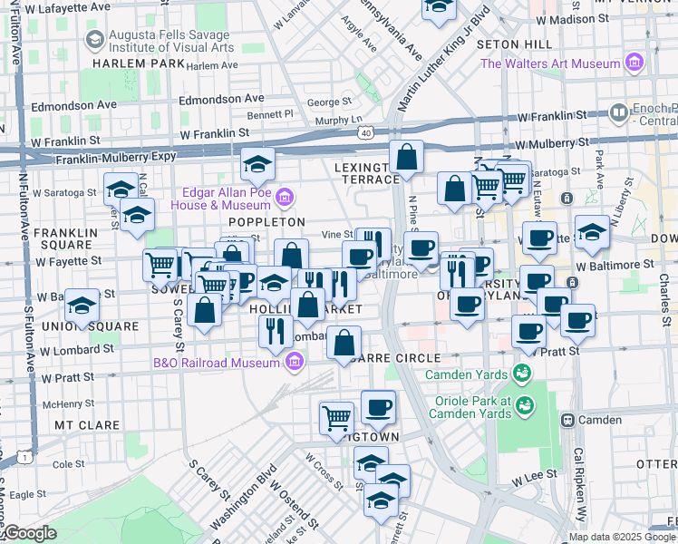 map of restaurants, bars, coffee shops, grocery stores, and more near 101 Independence Avenue Southeast in Washington