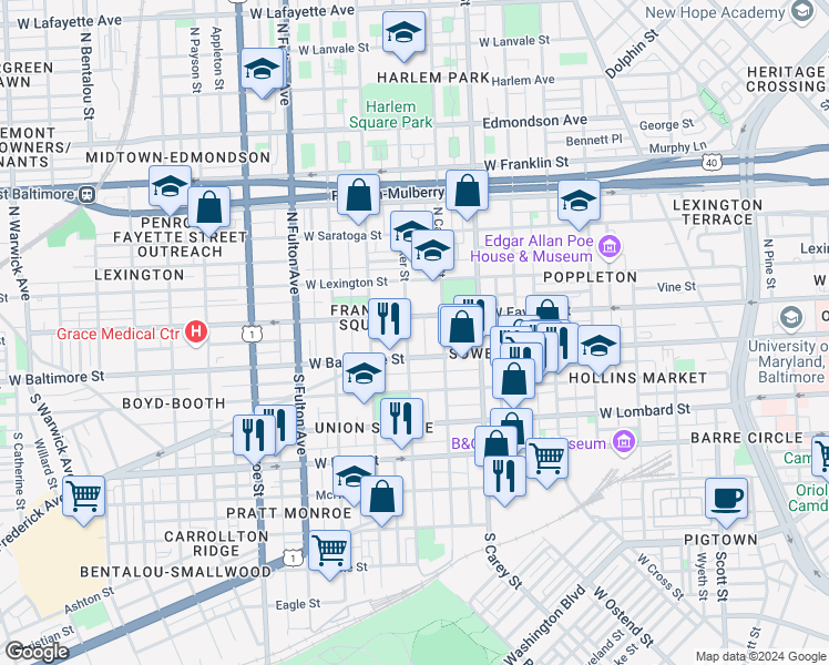 map of restaurants, bars, coffee shops, grocery stores, and more near 101 Independence Avenue Southeast in Washington