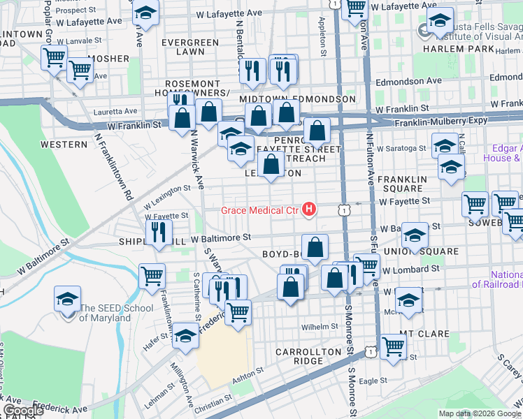 map of restaurants, bars, coffee shops, grocery stores, and more near 101 Independence Avenue Southeast in Washington