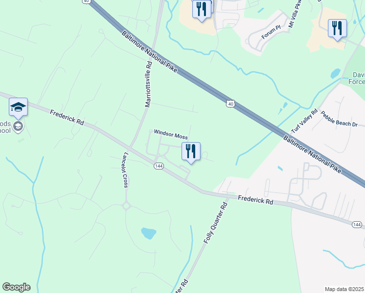 map of restaurants, bars, coffee shops, grocery stores, and more near 11943 Hampstead Green in Ellicott City