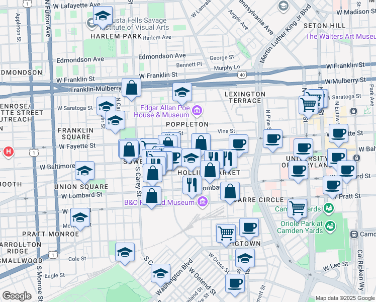 map of restaurants, bars, coffee shops, grocery stores, and more near 101 Independence Avenue Southeast in Washington