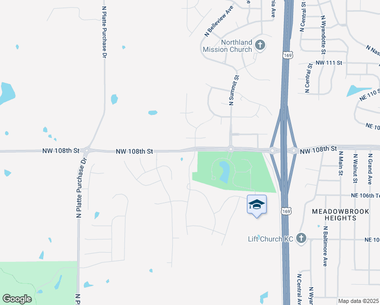 map of restaurants, bars, coffee shops, grocery stores, and more near 1101 Northwest 108th Street in Kansas City