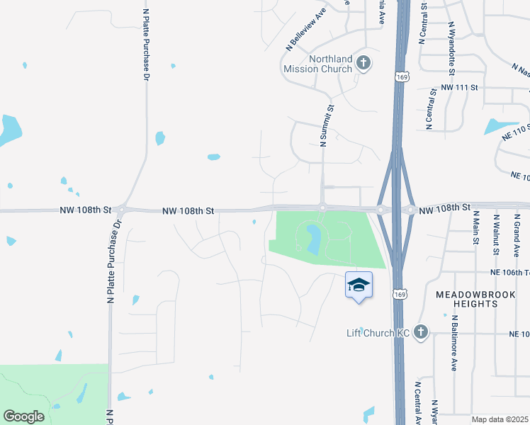 map of restaurants, bars, coffee shops, grocery stores, and more near 1101 Northwest 108th Street in Kansas City