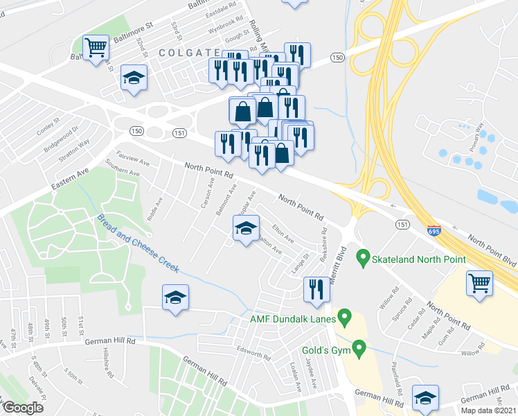 map of restaurants, bars, coffee shops, grocery stores, and more near 913 Elton Avenue in Baltimore