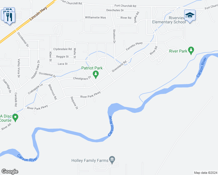 map of restaurants, bars, coffee shops, grocery stores, and more near 1487 River Park Parkway in Dayton