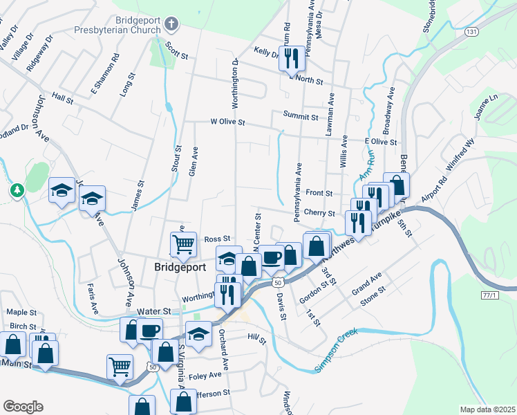 map of restaurants, bars, coffee shops, grocery stores, and more near 100 West Smith Street in Bridgeport