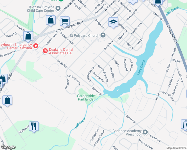 map of restaurants, bars, coffee shops, grocery stores, and more near 817 Fayette Road in Smyrna