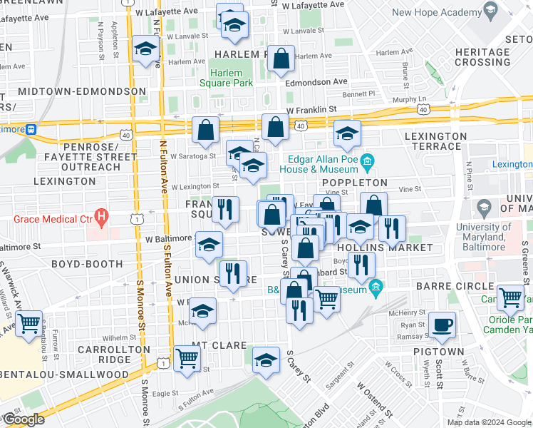 map of restaurants, bars, coffee shops, grocery stores, and more near 101 Independence Avenue Southeast in Washington