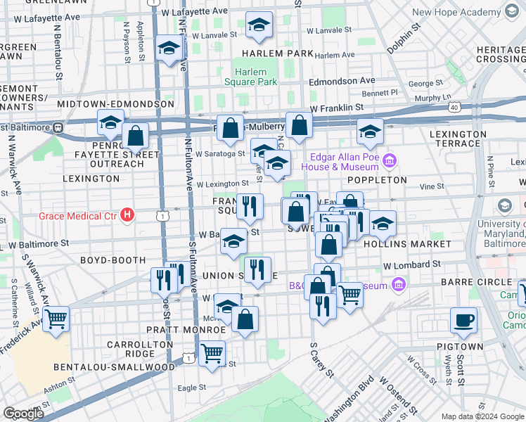 map of restaurants, bars, coffee shops, grocery stores, and more near 101 Independence Avenue Southeast in Washington
