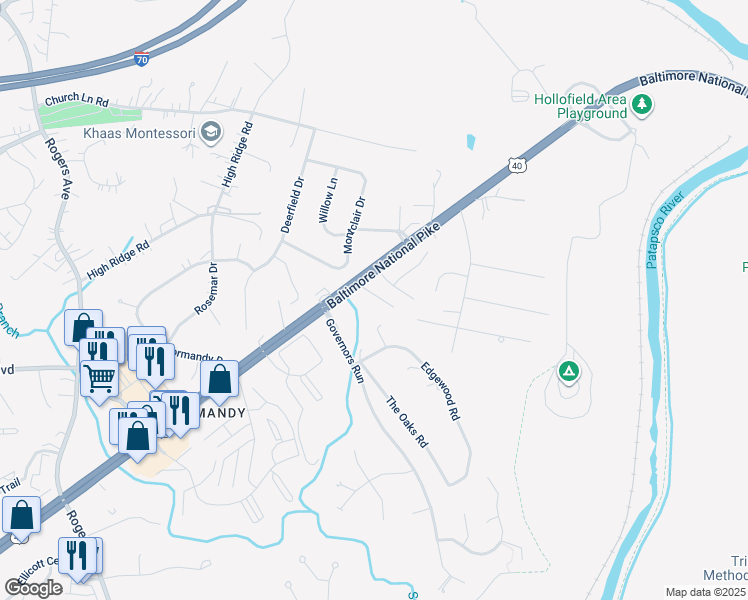 map of restaurants, bars, coffee shops, grocery stores, and more near 2920 Brocks Way in Ellicott City