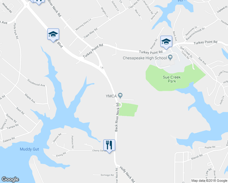 map of restaurants, bars, coffee shops, grocery stores, and more near 739 Back River Neck Road in Essex