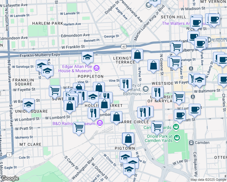 map of restaurants, bars, coffee shops, grocery stores, and more near 838 West Fairmount Avenue in Baltimore