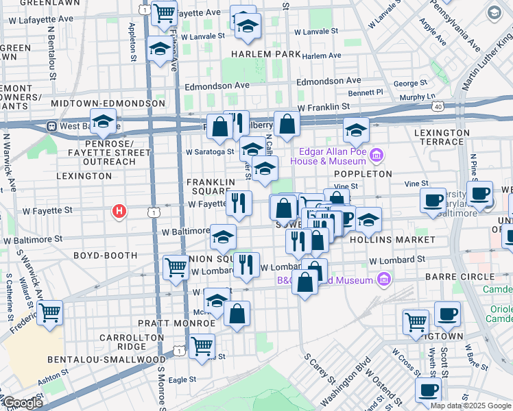 map of restaurants, bars, coffee shops, grocery stores, and more near 101 Independence Avenue Southeast in Washington