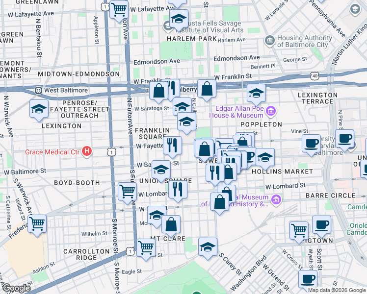 map of restaurants, bars, coffee shops, grocery stores, and more near 101 Independence Avenue Southeast in Washington