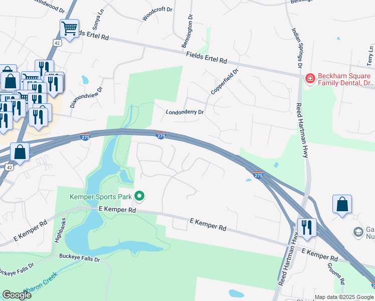 map of restaurants, bars, coffee shops, grocery stores, and more near 11808 Percivale Court in Cincinnati