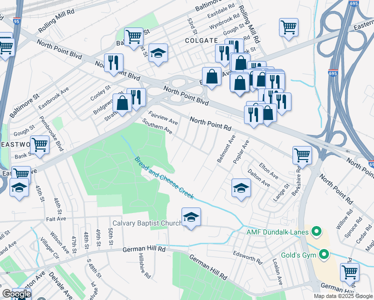 map of restaurants, bars, coffee shops, grocery stores, and more near 7526 Cypress Avenue in Baltimore