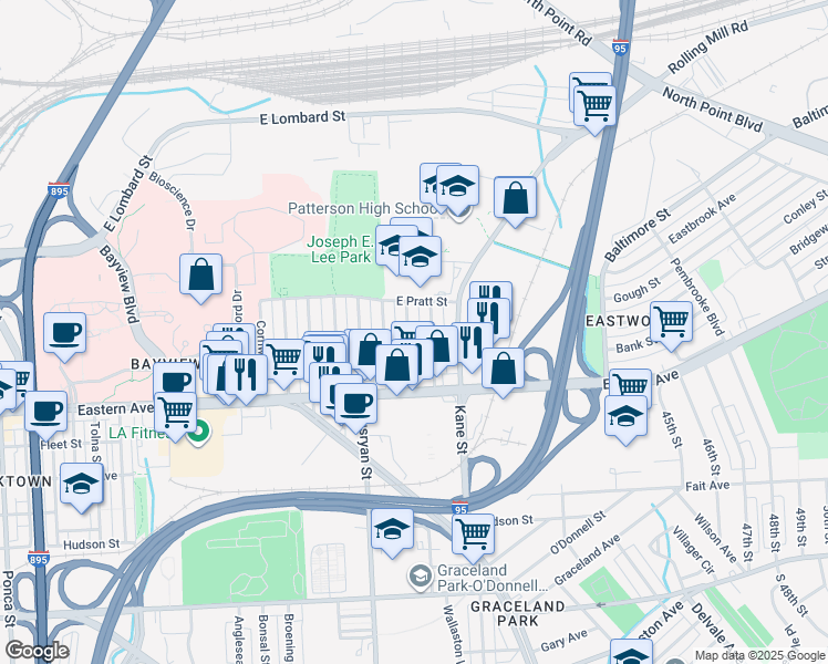 map of restaurants, bars, coffee shops, grocery stores, and more near 337 Imla Street in Baltimore