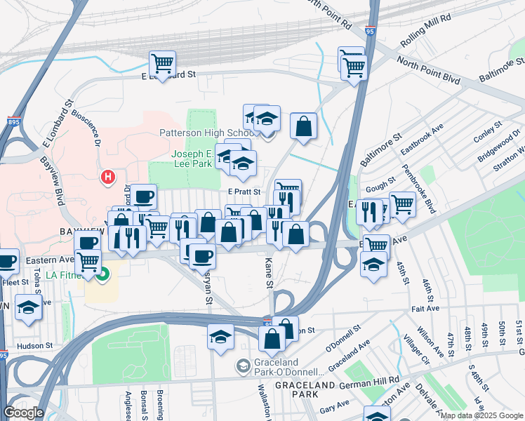 map of restaurants, bars, coffee shops, grocery stores, and more near 334 Kane Street in Baltimore