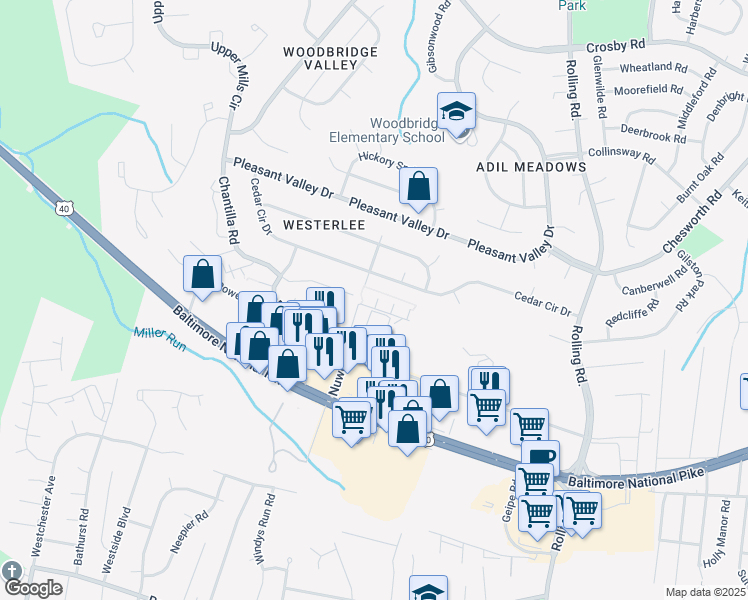 map of restaurants, bars, coffee shops, grocery stores, and more near 1206 Carli Court in Catonsville