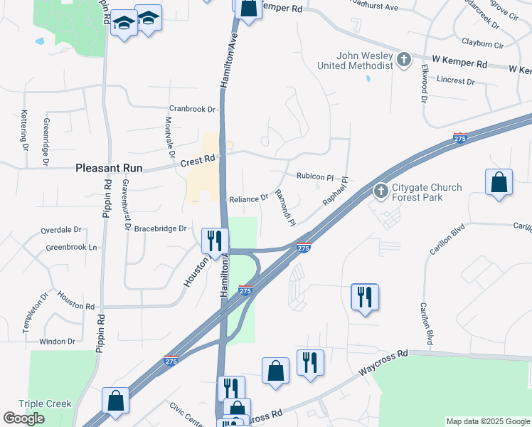 map of restaurants, bars, coffee shops, grocery stores, and more near 11455 Ramondi Place in Cincinnati