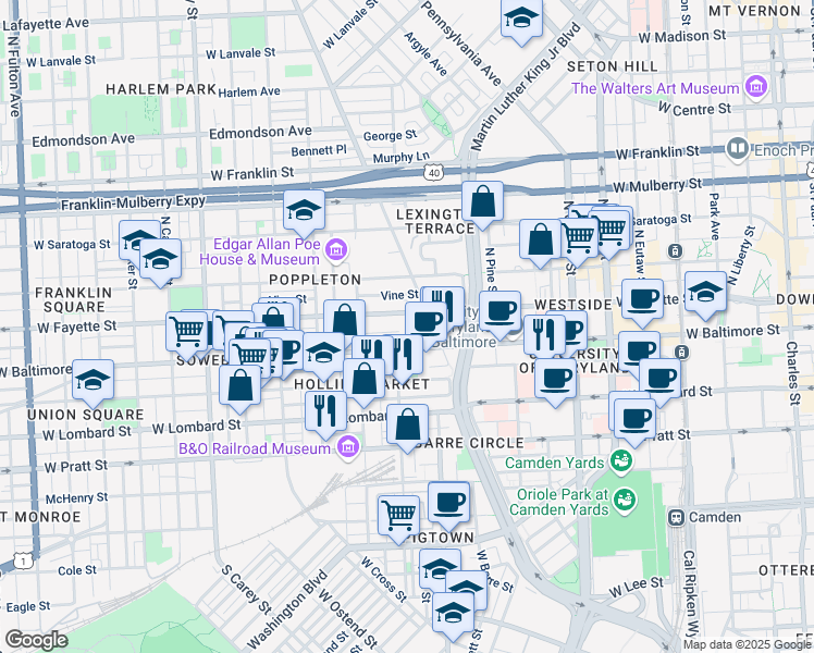 map of restaurants, bars, coffee shops, grocery stores, and more near 101 Independence Avenue Southeast in Washington