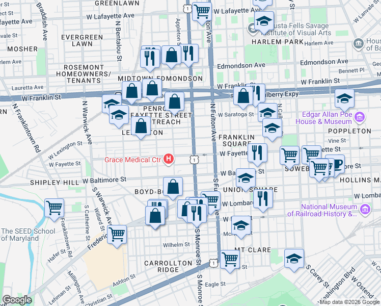 map of restaurants, bars, coffee shops, grocery stores, and more near 101 Independence Avenue Southeast in Washington