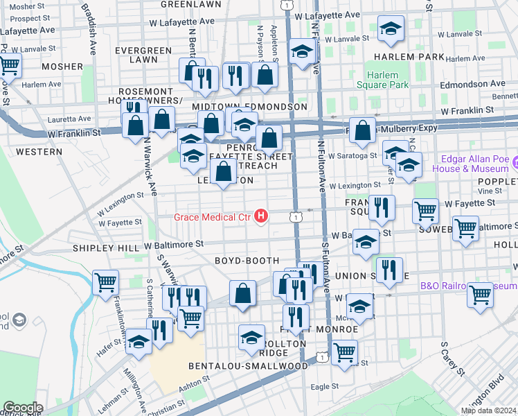 map of restaurants, bars, coffee shops, grocery stores, and more near 101 Independence Avenue Southeast in Washington