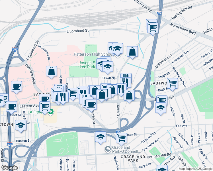 map of restaurants, bars, coffee shops, grocery stores, and more near 333 Imla Street in Baltimore