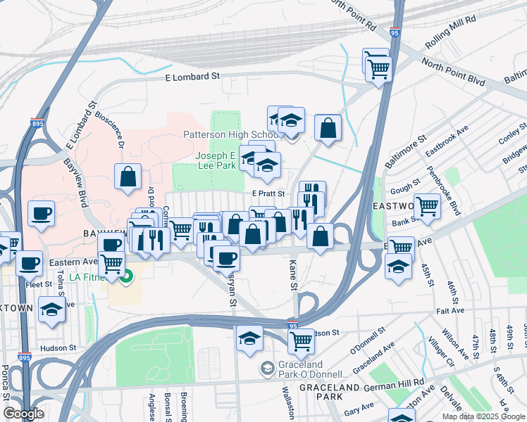 map of restaurants, bars, coffee shops, grocery stores, and more near 333 Imla Street in Baltimore