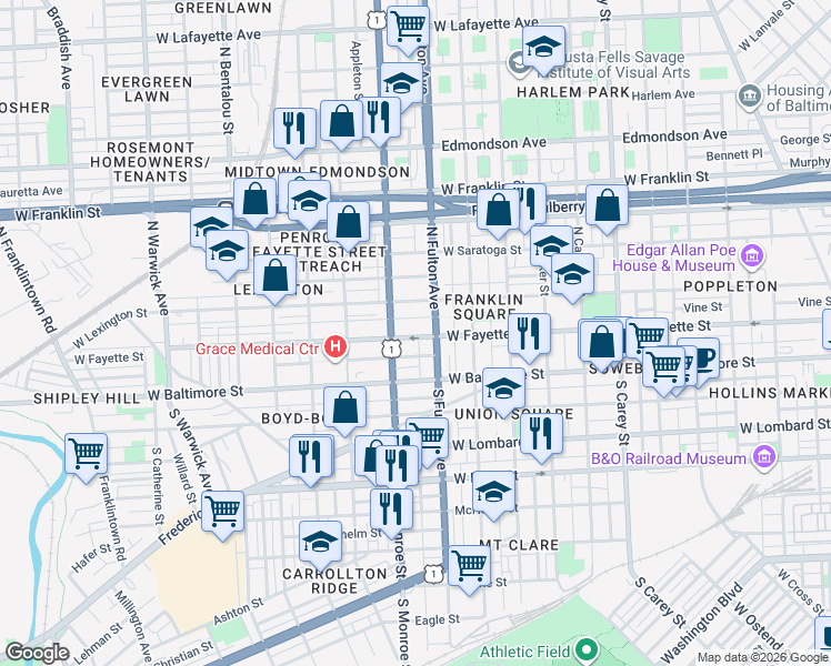 map of restaurants, bars, coffee shops, grocery stores, and more near 101 Independence Avenue Southeast in Washington