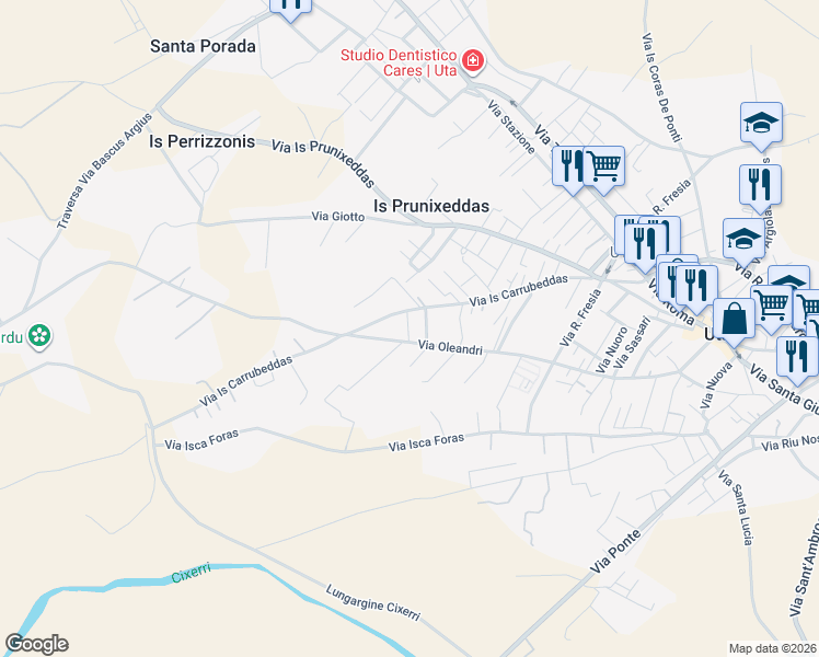 map of restaurants, bars, coffee shops, grocery stores, and more near 27 Via Oleandri in Uta